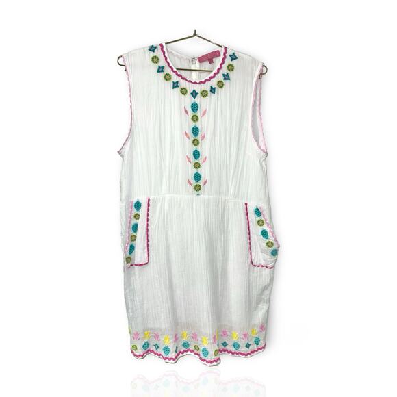 Simply Southern White Sleeveless Embroidered Dress Pockets TURTLE Women’s M - Picture 1 of 9